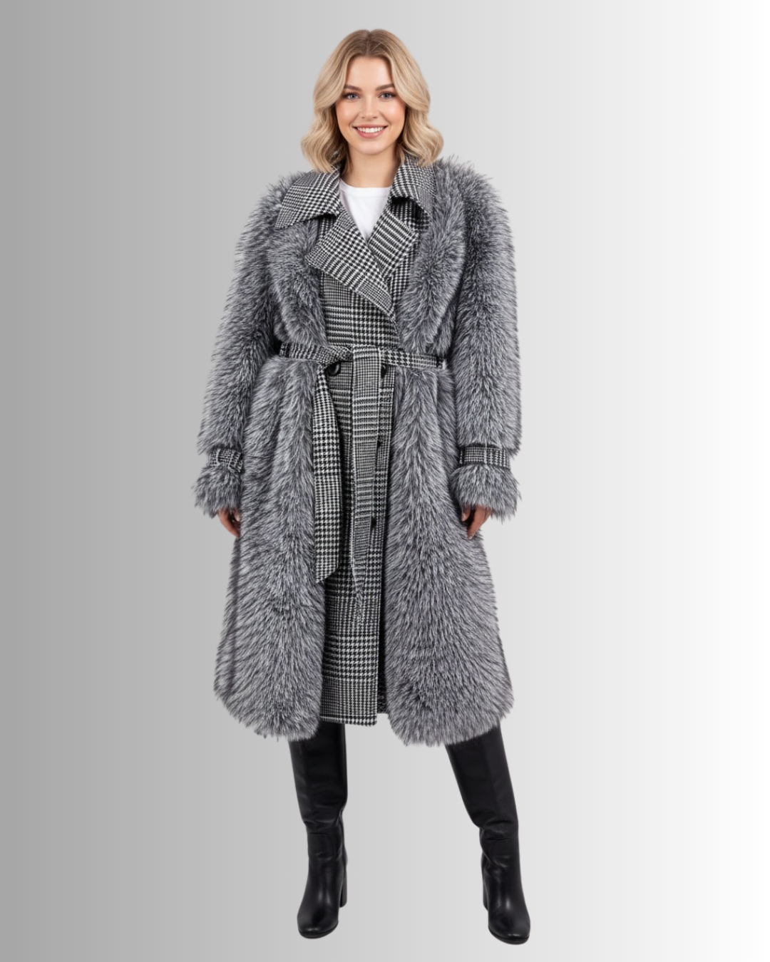 Ona Faux Fur Plaid Coat