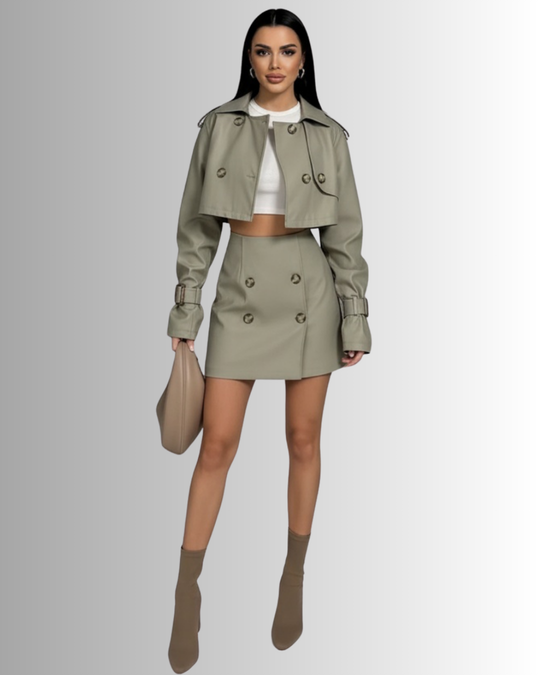 Kari Khaki Skirt Set