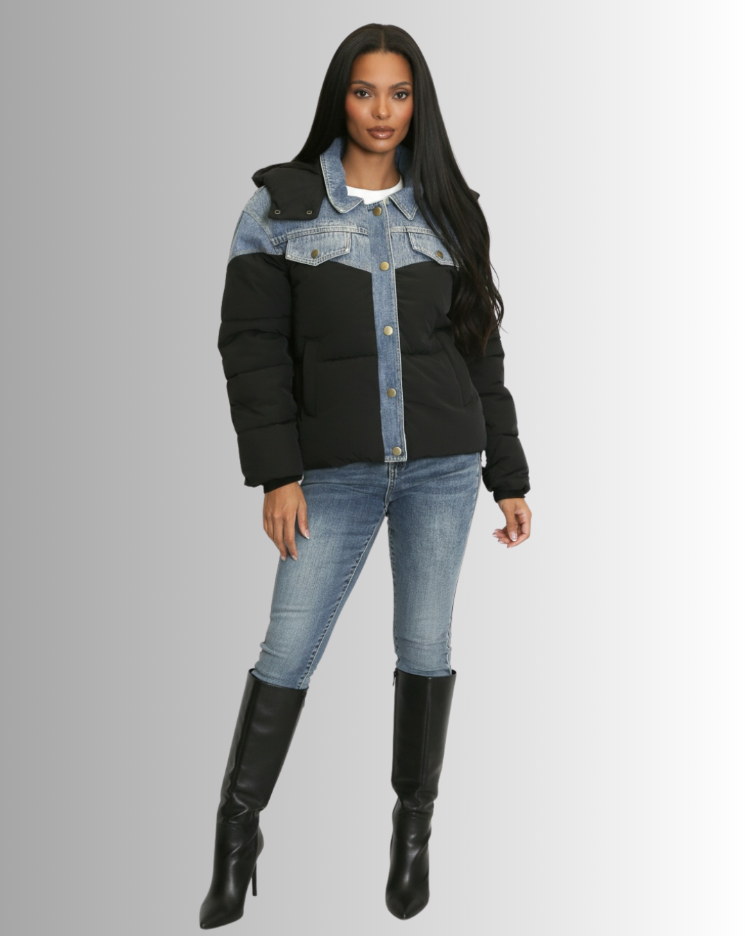 Denim Puff Coat Black
