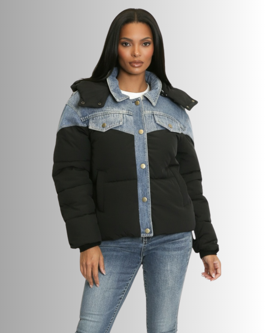 Denim Puff Coat Black