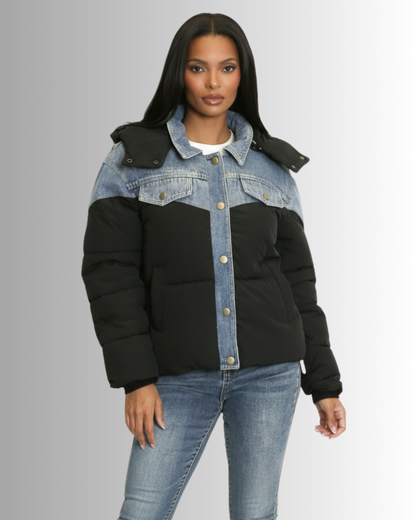 Denim Puff Coat Black
