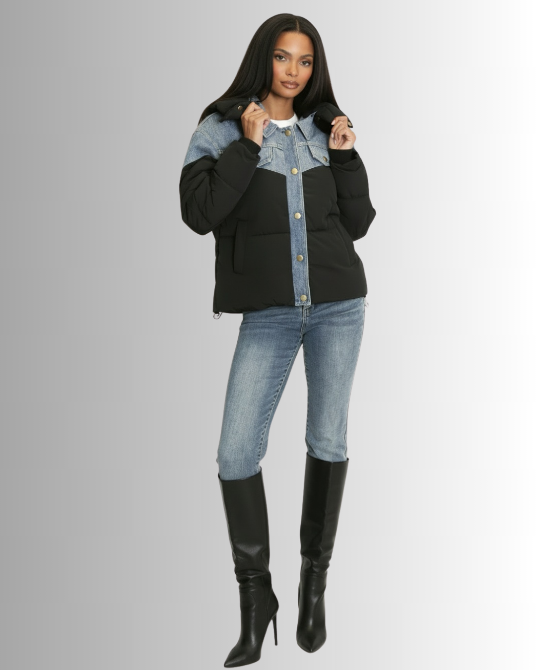 Denim Puff Coat Black