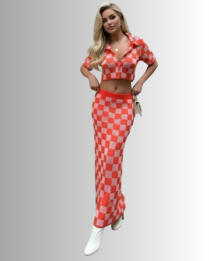 Checkmate Knit Skirt Set