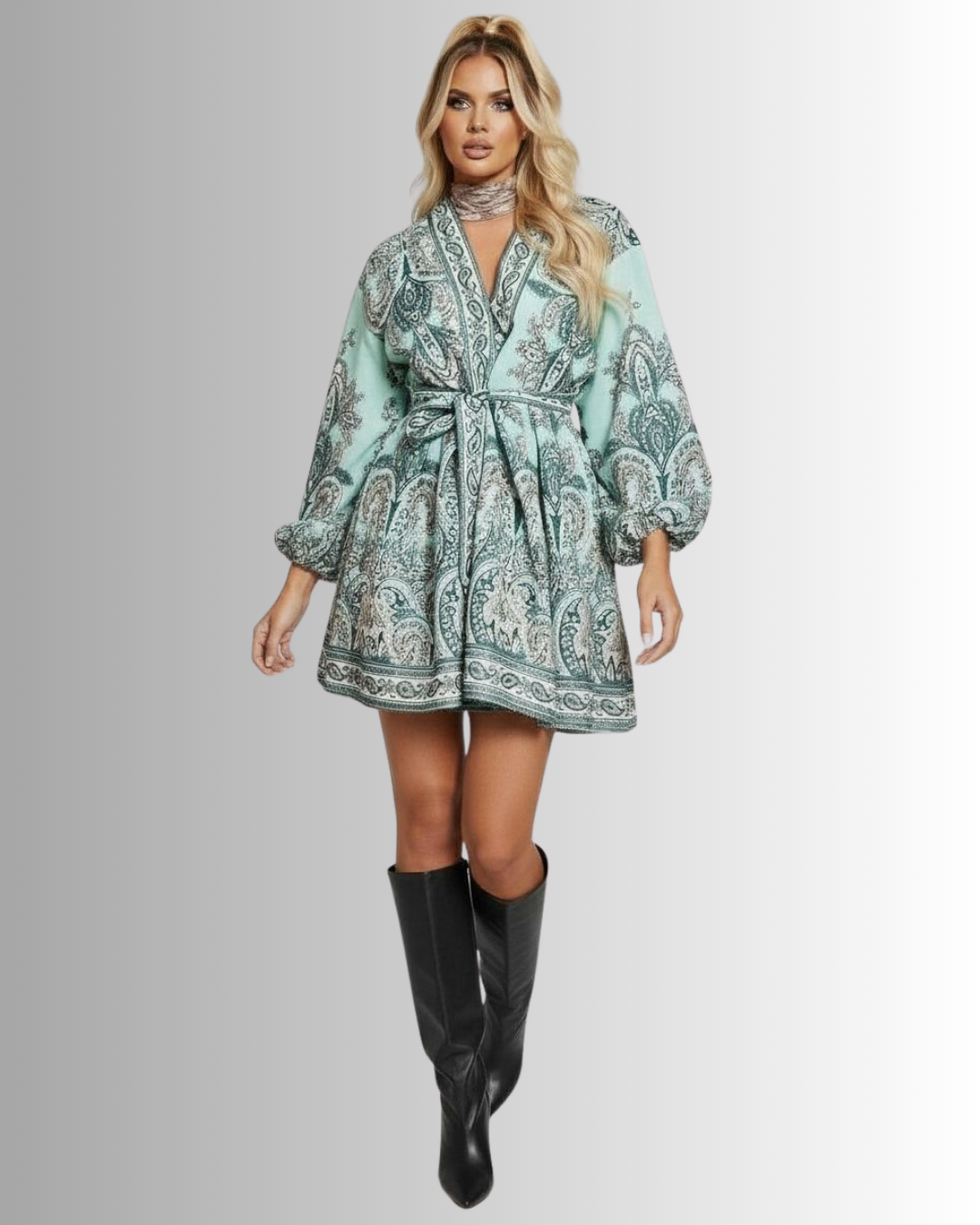 Paisley Flare Mini Belted Dress