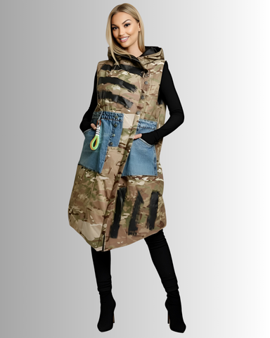 Asymmetrical Camo Denim Vest
