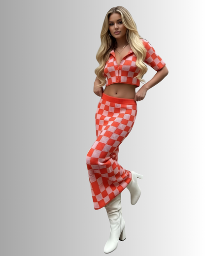 Checkmate Knit Skirt Set