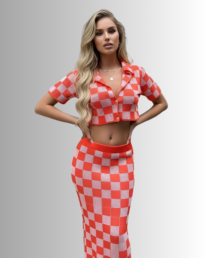 Checkmate Knit Skirt Set